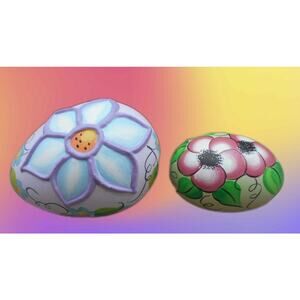 Hand Painted Ceramic Easter Eggs Lot of 2 Eggs Floral Design